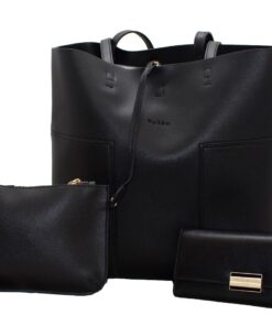 Fino BK-114 + 5696 Faux Leather 3 in 1 Tote Bag & Pouch Set with Purse
