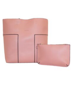 Fino BK-114 Faux Leather 2-in-1 Tote Bag & Pouch Set - Dusty Pink