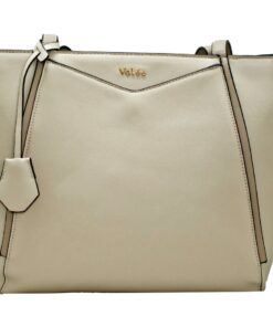 Fino BK-116 Faux Leather Classic Tote Shoulder Bag - Beige