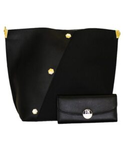 Fino BK-121+751369 Faux Leather Gold Stud Tote Handbag with Purse Set