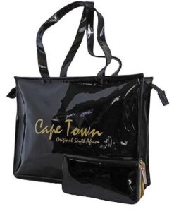 Fino Cape Town Souvenir Faux Patent  Leather Tote  Handbag & Purse Set - (Black)
