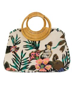 Fino CJK-05051 Embellished Printed Canvas Bag With Bamboo Handle - Brown