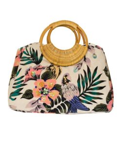 Fino CJK-05051 Embellished Printed Canvas Bag With Bamboo Handle - Purple