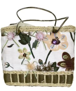 Fino CJK-05052 Straw/Canvas Floral Embellished Beach Bag - Brown