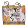 Fino CJK-05052 Straw/Canvas Floral Embellished Beach Bag - Purple