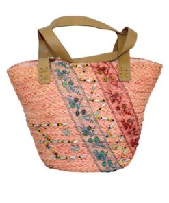 Fino CJK-05066 Exotic Straw Tote Beach Bag - Pink