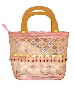 Fino CJK-05074 Straw Beach Bag with Wooden Handles - Pink