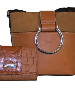 Fino Faux Leather Crossbody Shoulder Bag & Purse Set- Clay