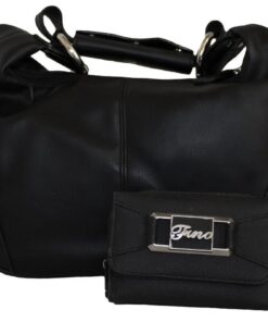 Fino Faux Leather Fashion Bag & Purse Set - Black