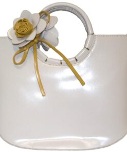 Fino Faux Leather Fashion Bag with Removable Flower -714 Cream