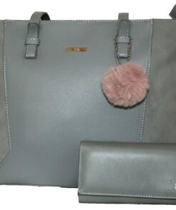Fino Faux Leather Handbag and Removable Pom & Purse Set - Light Blue
