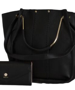 Fino Faux Leather Handbag & Purse Set - Black