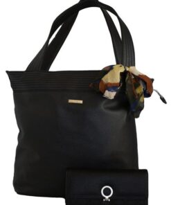 Fino Faux Leather Handbag with Scarf Trim & Purse Set - Black