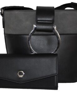 Fino Faux Leather Shoulder Bag & Purse Set- Black