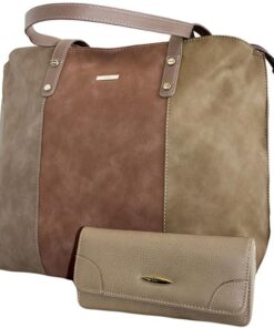 Fino Faux Leather Tote Bag and Purse Set G-8213 - Light Brown