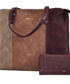 Fino Faux Suede Leather Tote Bag & Purse Set G-8213 - Burgundy