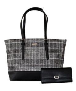Fino G8211-2+51333 Faux Leather Check Print Tote Handbag with Purse