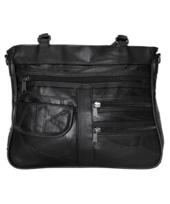 Fino GW-16040 Multi-Compartment Genuine Patch Leather Hand & Shoulder Bag - Black