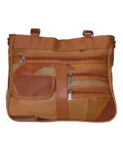 Fino GW-16040 Multi-Compartment Genuine Patch Leather Hand & Shoulder Bag - Tan