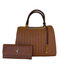 Fino H6831+33-765 Faux Leather Unique Design Handbag with Purse - Brown