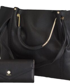 Fino H6957+SK-5082 Faux Leather Tote Handbag with Purse - Black