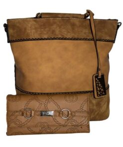 Fino H7191+H202-765 Suede Faux Leather Fashion Bag with Purse - Coffee