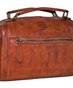 Fino Italian Aniline Nappa Leather Hand & Shoulder Bag - Brown - Flame Red