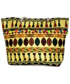 Fino JH-18052 African Canvas Oversize Beach /Shopping/ Tote Bag - Beige & Yellow