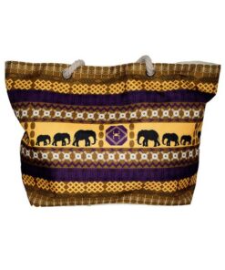 Fino JH-19053 African Elephant Canvas Oversize Beach /Shopping/ Tote Bag - Beige & Brown