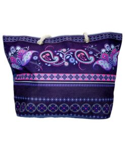 Fino JH-19054 Exotic Beach Canvas Oversize Beach /Shopping/ Tote Bag - Purple & Navy Blue