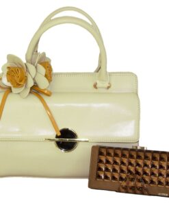 Fino Ladies Faux Leather Fashion Bag with Removable Flower & Purse Set