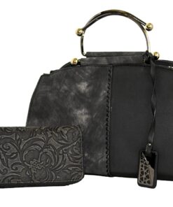Fino Ladies Suede Faux  Leather Fashion Bag with Purse - Black