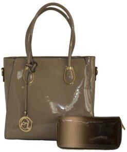 Fino Patent Faux Leather Bag & Purse Set - Brown