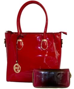 Fino Patent Faux Leather Bag & Purse Set - Red