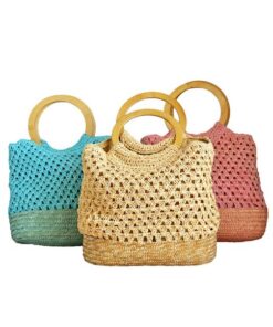 Fino PC-012936 Straw Bag with Wooden Handles 3 Piece Bag Set Value Pack