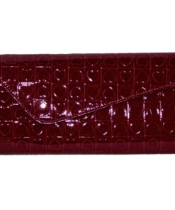Fino RF-05 Patent Faux Leather Heart Design Crossbody Clutch Bag with Chain - Crimson Red