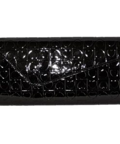 Fino RF-05 Patent Faux Leather Heart Design Crossbody Clutch Bag with Chain - MIdnight Black