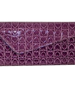 Fino RF-05 Patent Faux Leather Heart Design Crossbody Clutch Bag with Chain - Purple