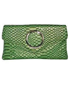 Fino RF-06 Faux Patent Crocodile Leather Crossbody Clutch Bag with Chain - Green