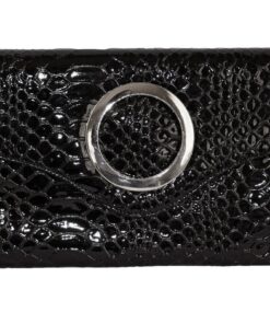 Fino RF-06 Faux Patent Crocodile Leather Crossbody Clutch Bag with Chain - Raisin Black