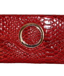 Fino RF-06 Faux Patent Crocodile Leather Crossbody Clutch Bag with Chain - Red