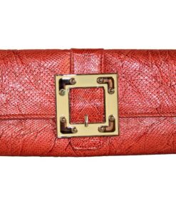 Fino RF-08 Faux Crocodile Patent Leather Buckle Crossbody Clutch Bag with Chain - Peach