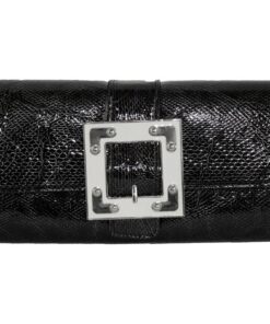 Fino RF-08 Faux Crocodile Patent Leather Buckle Crossbody Clutch Bag with Chain - Raisin Black
