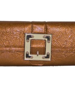 Fino RF-08 Faux Crocodile Patent Leather Buckle Crossbody Clutch Bag with Chain - Rust Gold