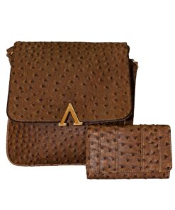 Fino SK-1857+67-093 Faux Leather Ostrich Cross Body Bag & Purse Set - Brown