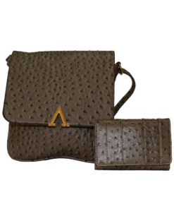 Fino SK-1857+67-093 Faux Leather Ostrich Cross Body Bag & Purse Set - Grey