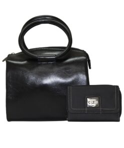 Fino SK-5519+133-2017 Faux Leather Portable Mini Handbag with Purse- Black