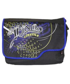 Fino SK-X2944 Unisex Polyester Graffiti Crossbody Messenger School Bag - Dark Blue & Black