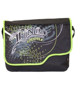 Fino SK-X2944 Unisex Polyester Graffiti Crossbody Messenger School Bag - Lime Green & Black