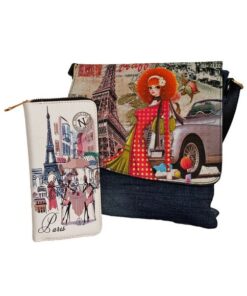 Fino SK1601/A1+1602 Paris Vintage Crossbody/ Sling Denim Bag Purse Set